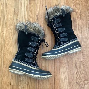 Sorel sz 9 Waterproof black suede Boots Joan of Arctic Removable faux fur liner